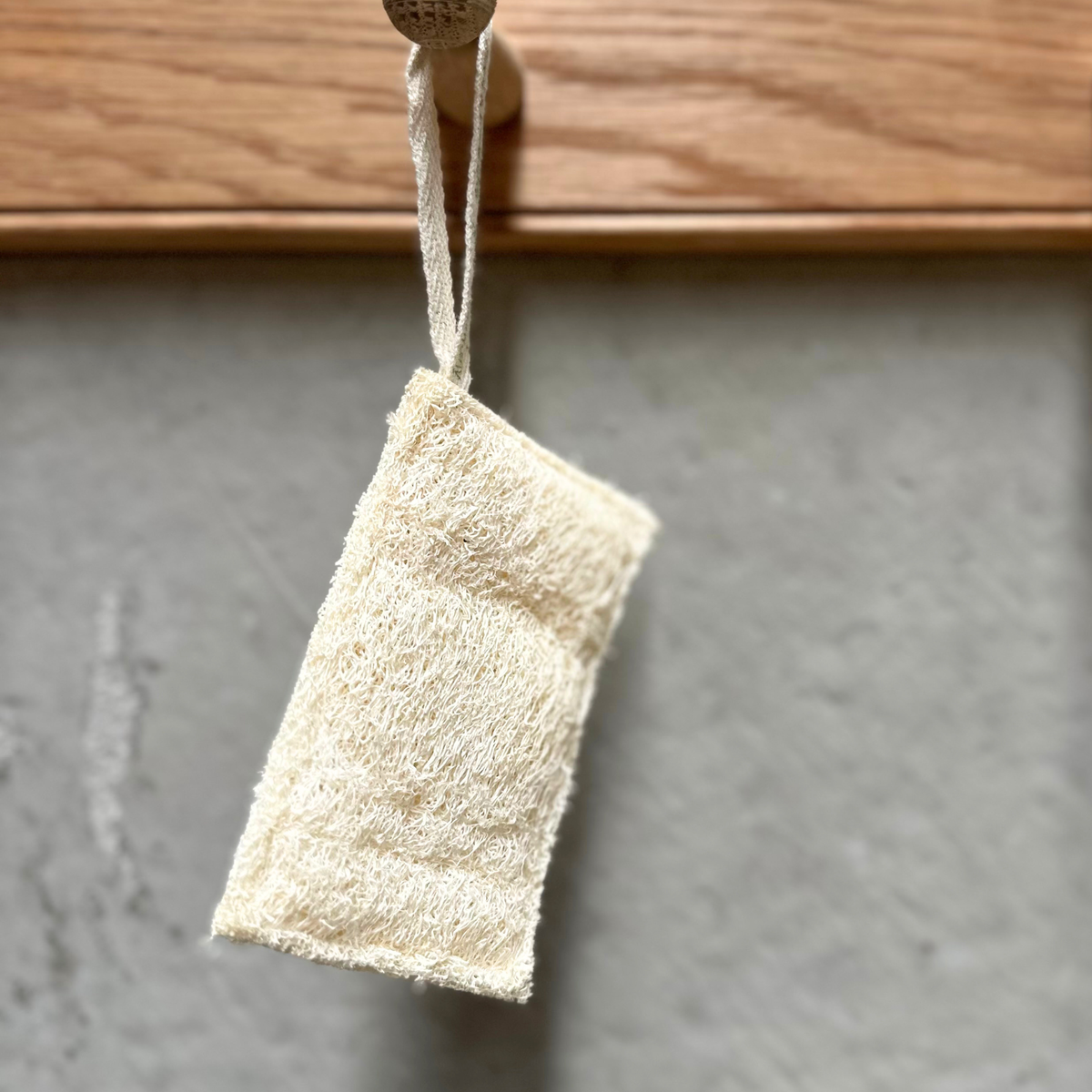 Pack of two natural loofah kitchen sponges made from plant fibres with plastic-free packaging by Croll & Denecke Germany.