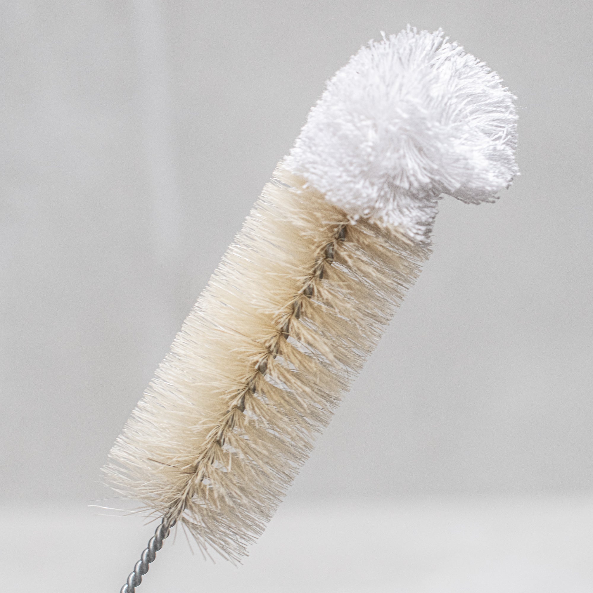 German-made natural cotton wool top bottle brush, featuring soft, gentle cotton fibres and a durable handle, ideal for cleaning delicate bottles and containers without scratching. 3 sizes