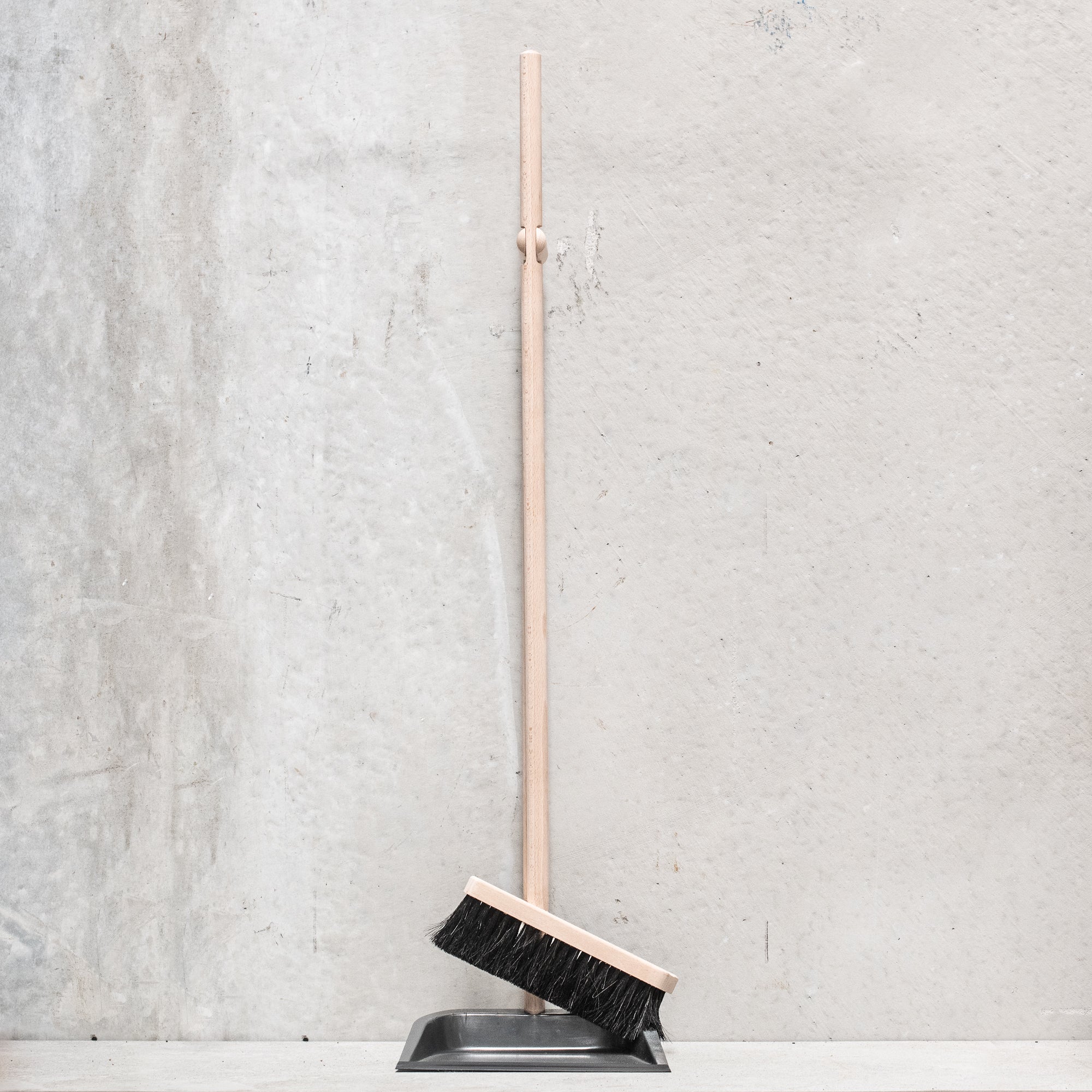 Heaven in Earth (HIE) wooden German-made dustpan and brush with long handle, crafted from high-quality wood with durable bristles, designed for comfortable sweeping and easy cleanup while adding an eco-friendly touch to your cleaning routine.