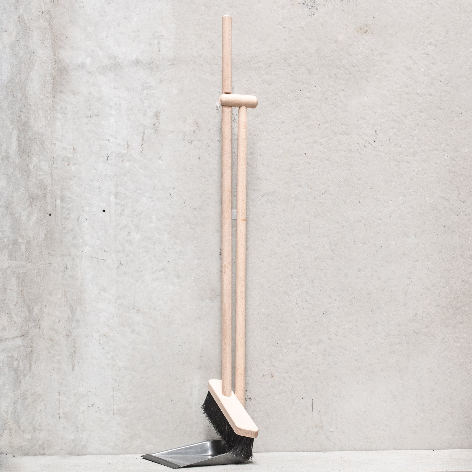 Heaven in Earth (HIE) wooden German-made dustpan and brush with long handle, crafted from high-quality wood with durable bristles, designed for comfortable sweeping and easy cleanup while adding an eco-friendly touch to your cleaning routine.