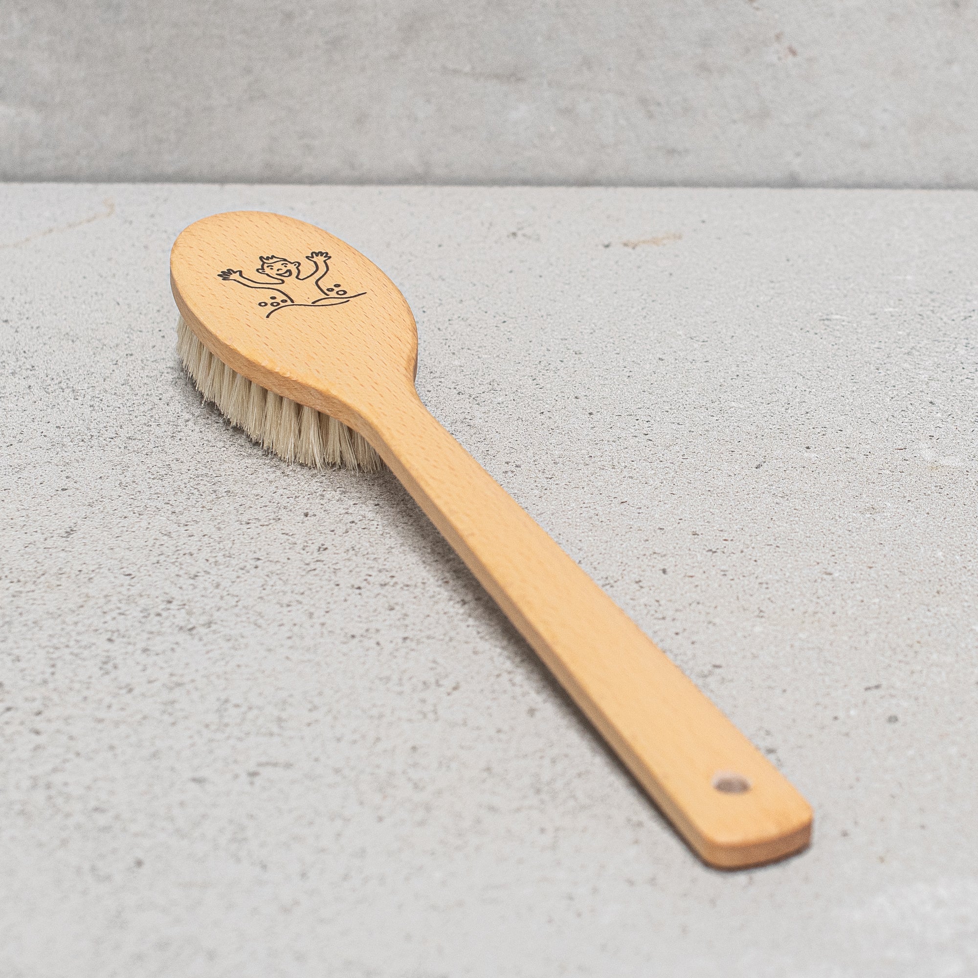 children's wooden eco Kellerbürsten bath brush, crafted from sustainable wood with soft bristles, designed for gentle, soothing washes and safe for sensitive skin