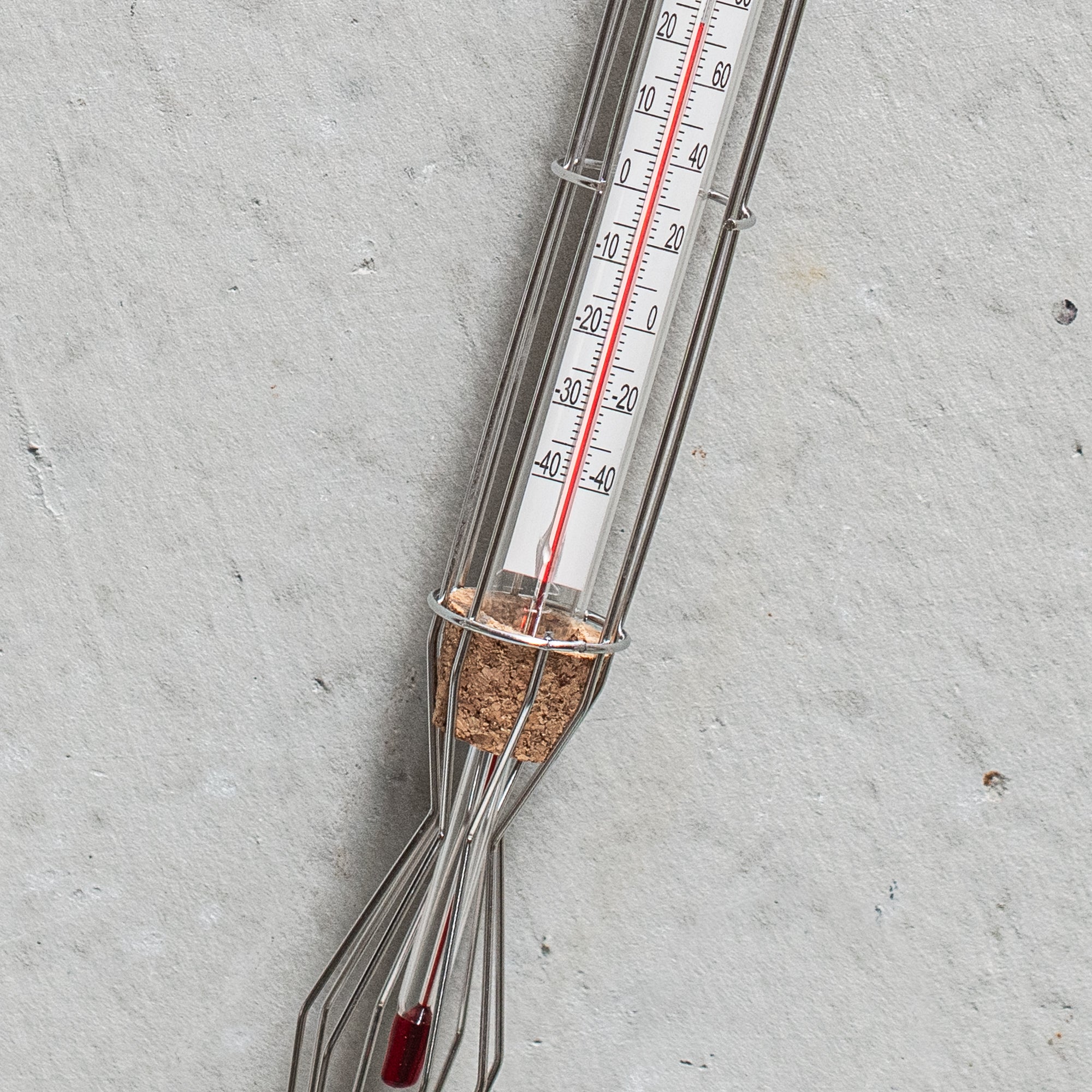 Stainless steel cage weather thermometer, featuring a sleek design with durable metal housing, ideal for measuring outdoor temperatures with accuracy and style.