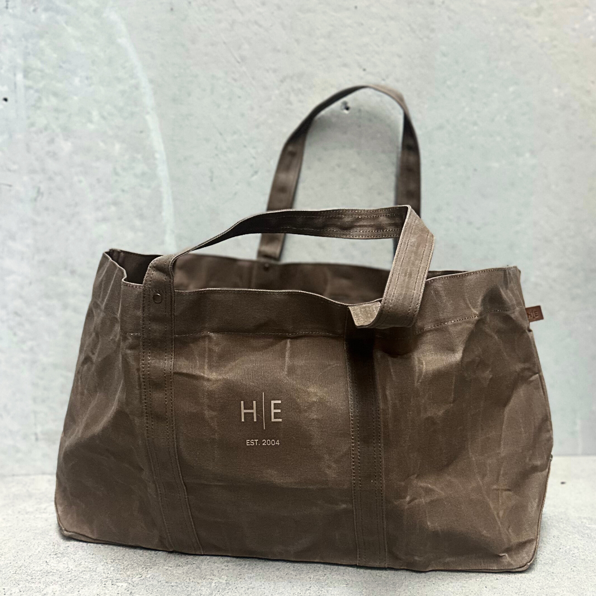 Desert sand coloured waxed canvas tote bag
