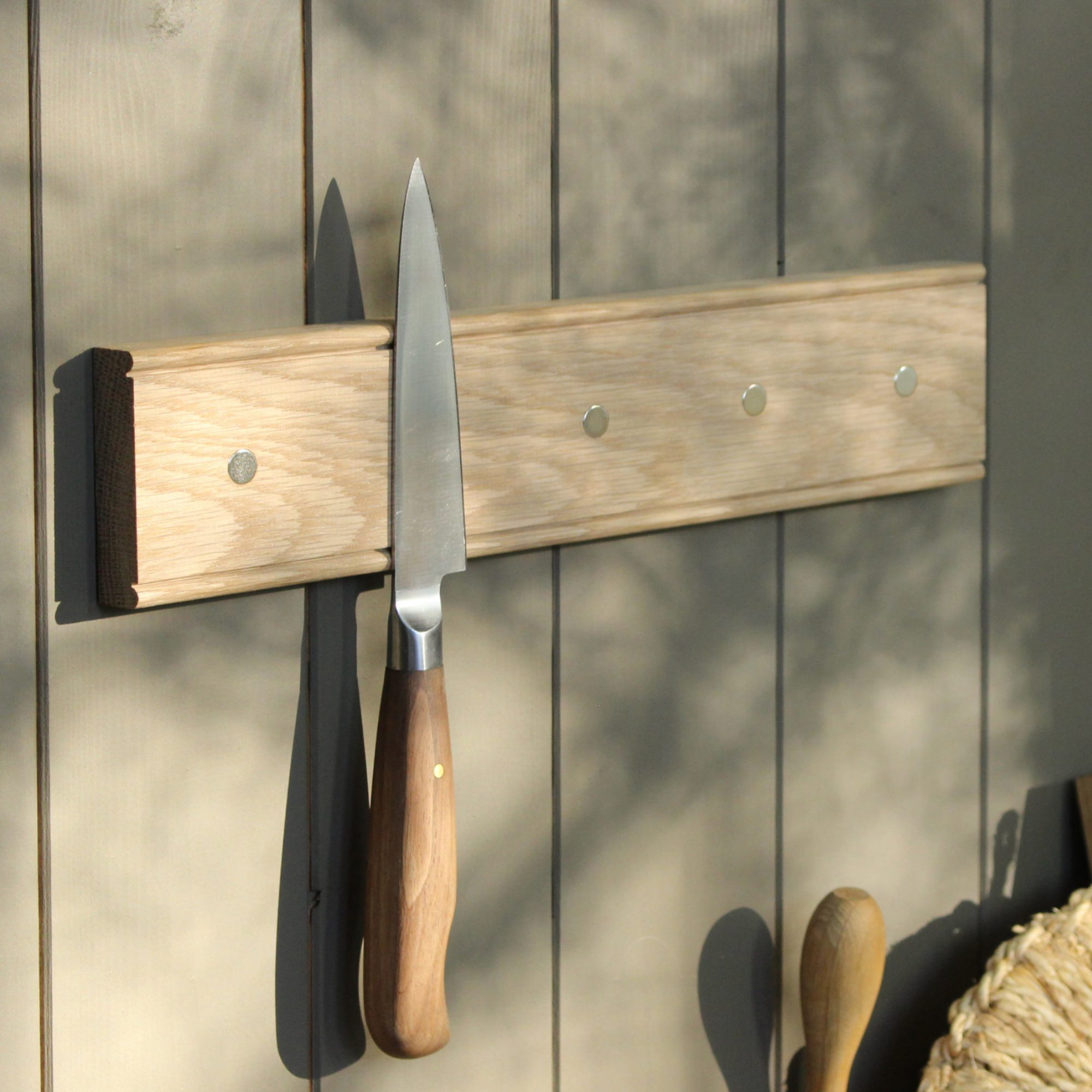 Magnetic oak knife rack