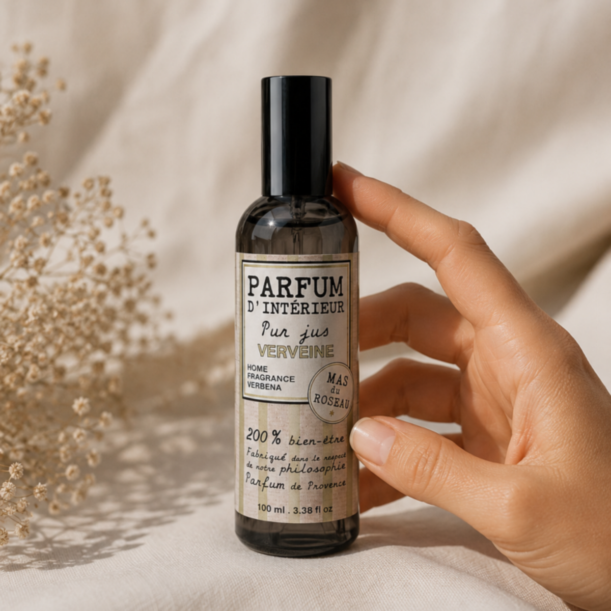 Mas du Roseau French room spray 100ml in Verbena fragrance with fresh citrus-herbal aroma.