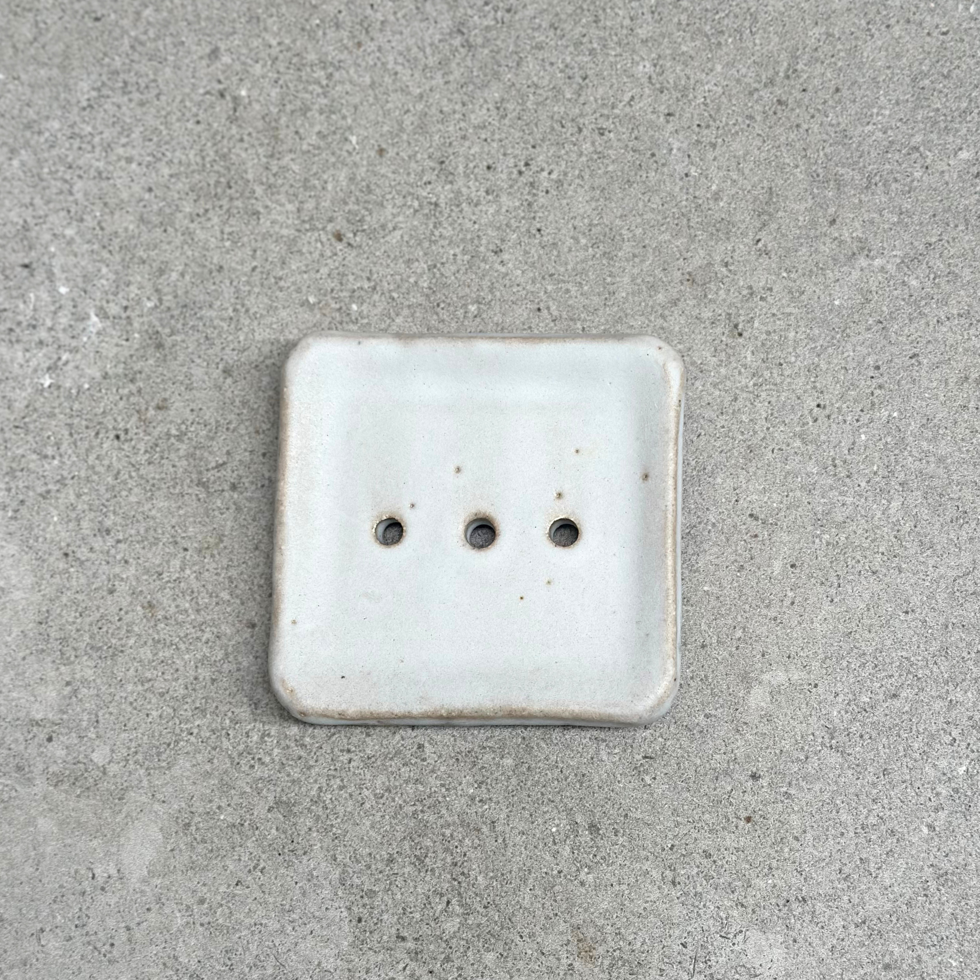 Handmade ceramic soap dish with drainage holes, Australian made in Sydney.