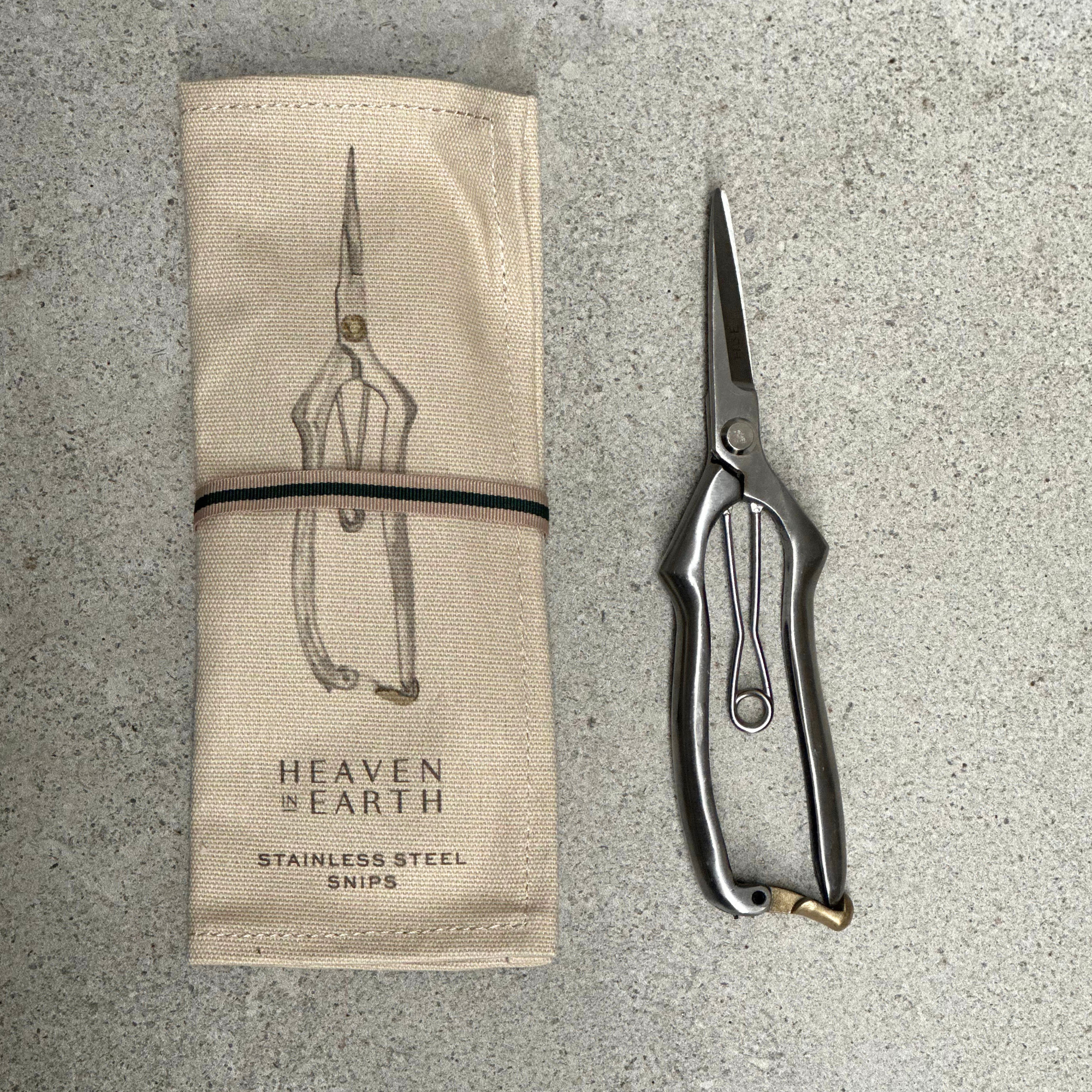 Stainless steel garden snips presented in canvas wrap for gifting