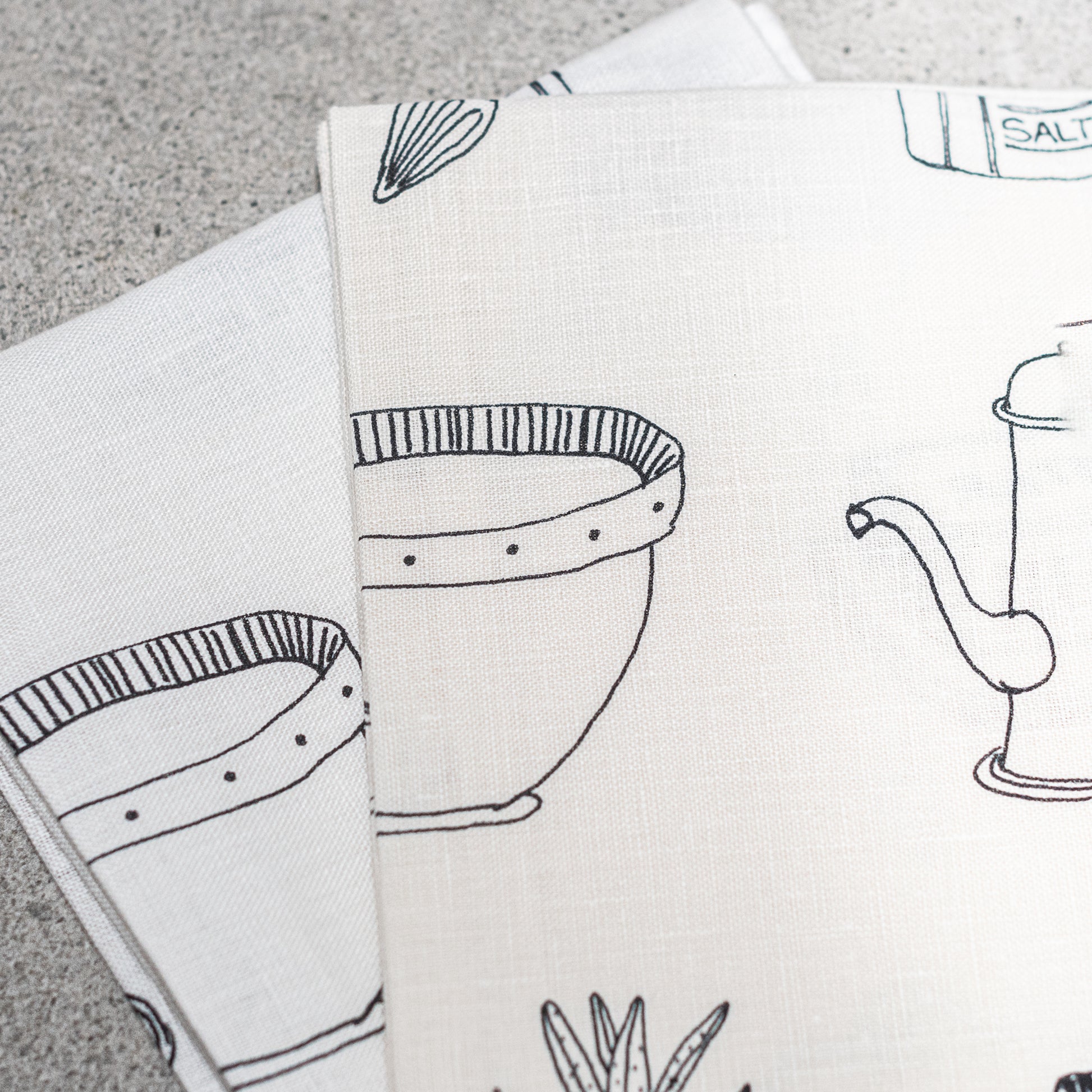 Tea towel french linen cream and white
