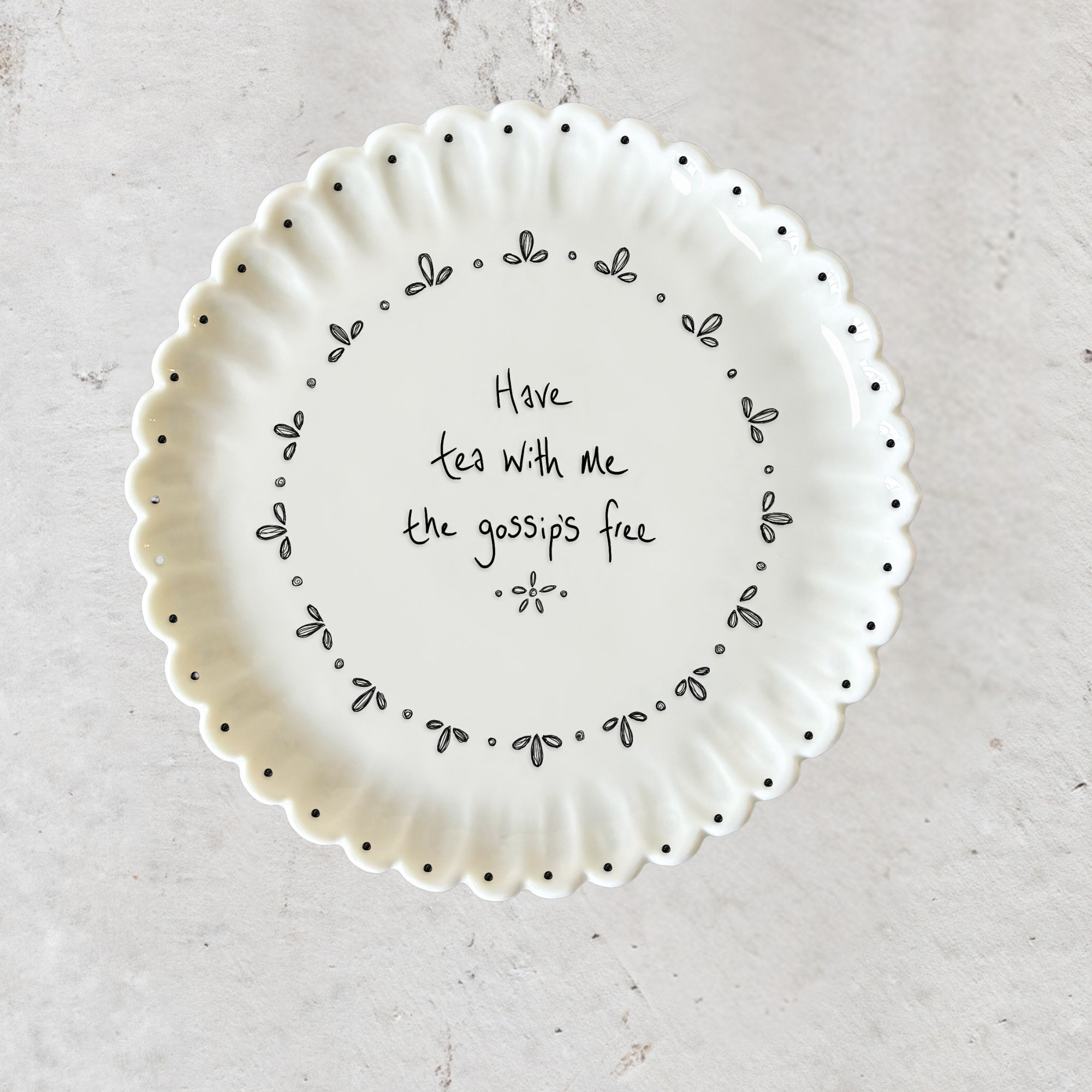 Porcelain scallop edge coasters with various sayings available