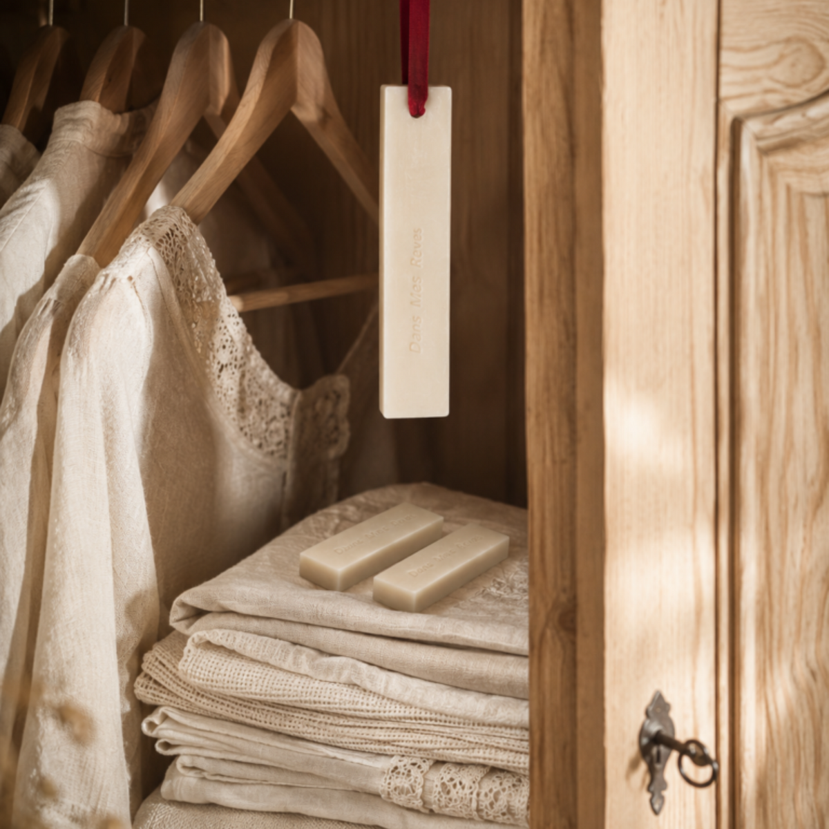 French wardrobe perfume sticks by Mas du Roseau with hanging wardrobe stick and drawer fragrance sticks, made in France.
