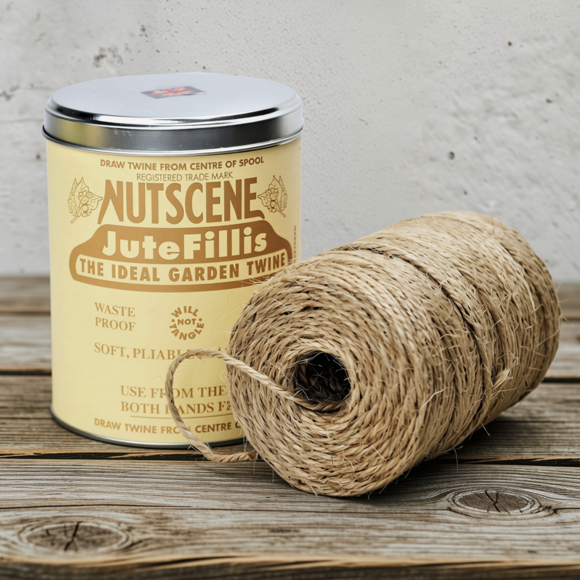 tin o’ twine natural jute string in storage tin