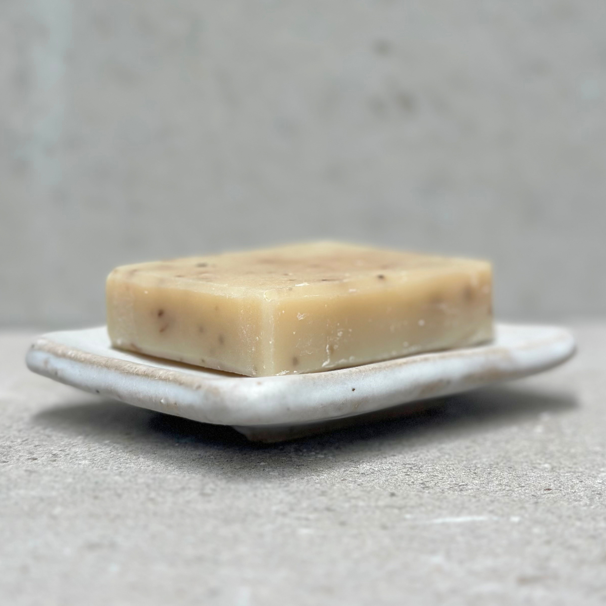 Handmade ceramic soap dish with drainage holes, Australian made in Sydney.